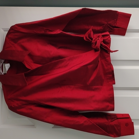 Coldwater Creek Silk Red Wrap Top or Jacket M - Picture 1 of 4
